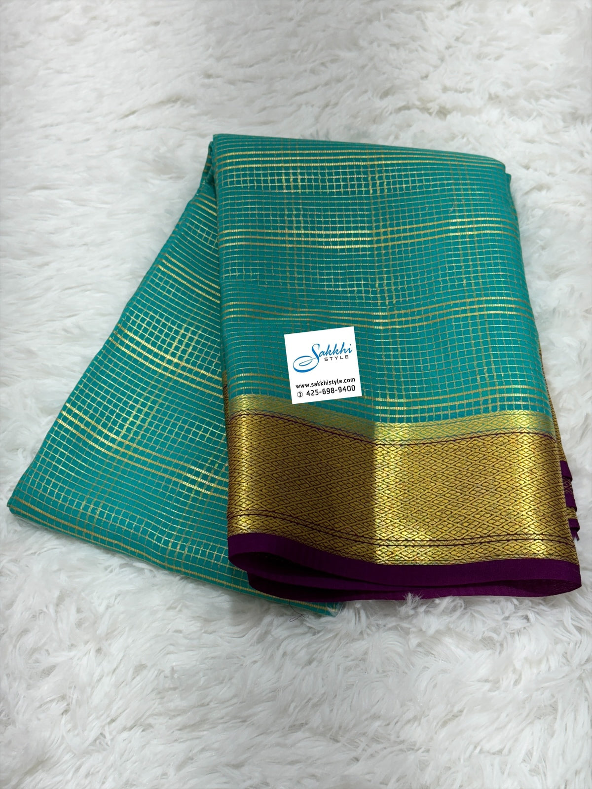 PURE MYSORE SILK SAREE IN BLEND OF TEAL BLUE AND PURPLE HUES
