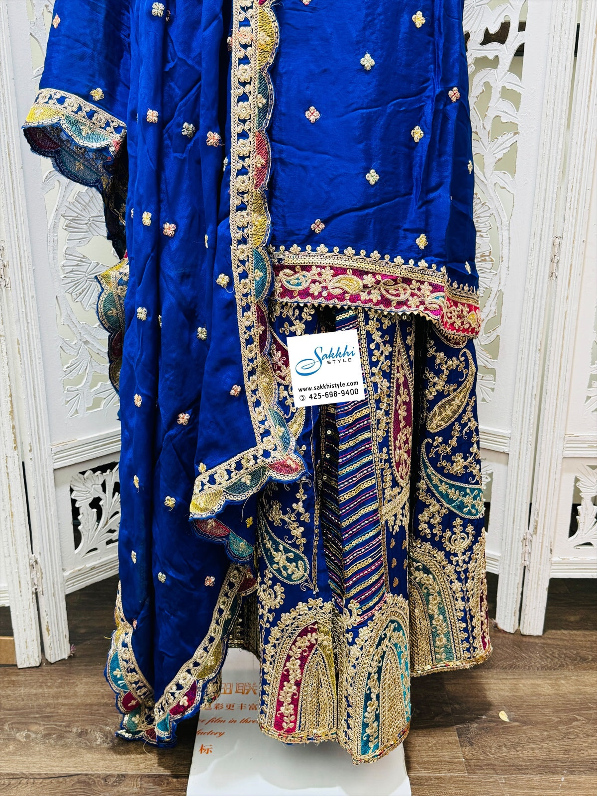 THREE PIECE PARTY WEAR SHARARA SUIT SET IN TWISTER BLUE HUE