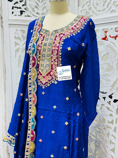 THREE PIECE PARTY WEAR SHARARA SUIT SET IN TWISTER BLUE HUE