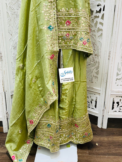 GREEN COLOURED PARTY WEAR SHARARA SUIT SET