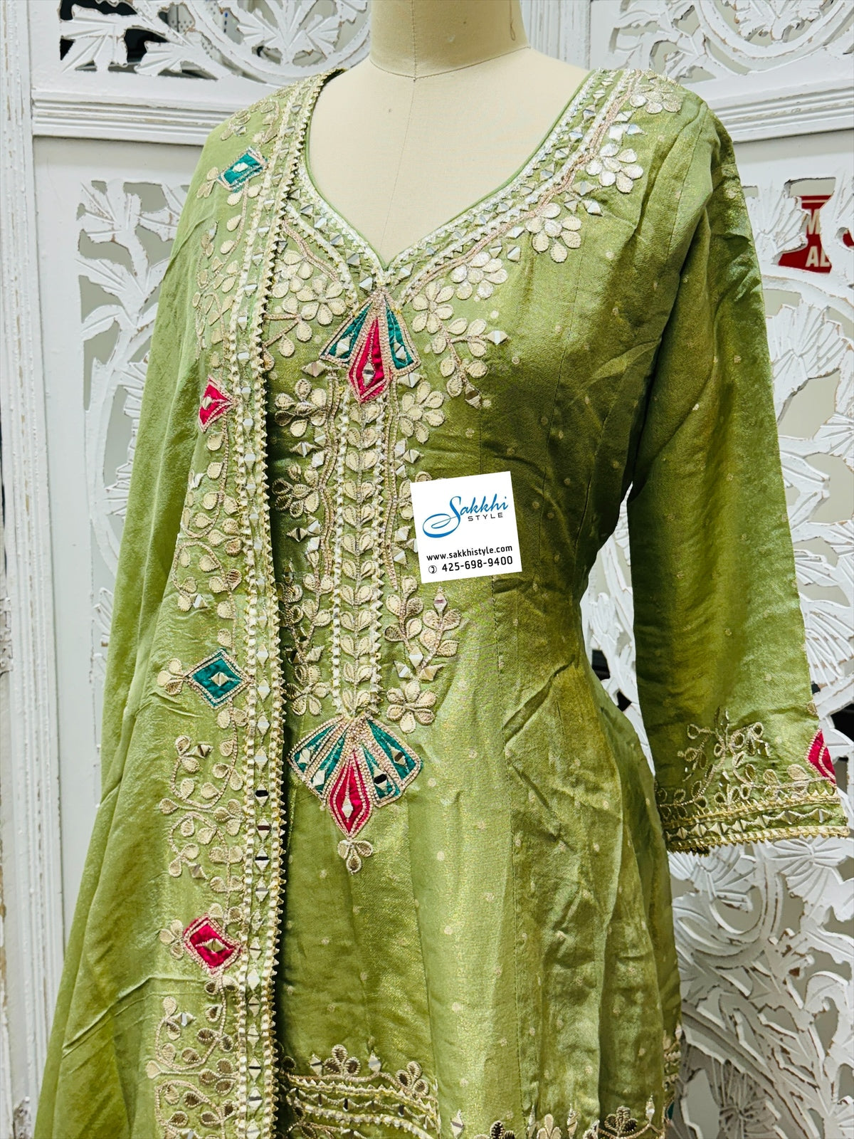 GREEN COLOURED PARTY WEAR SHARARA SUIT SET