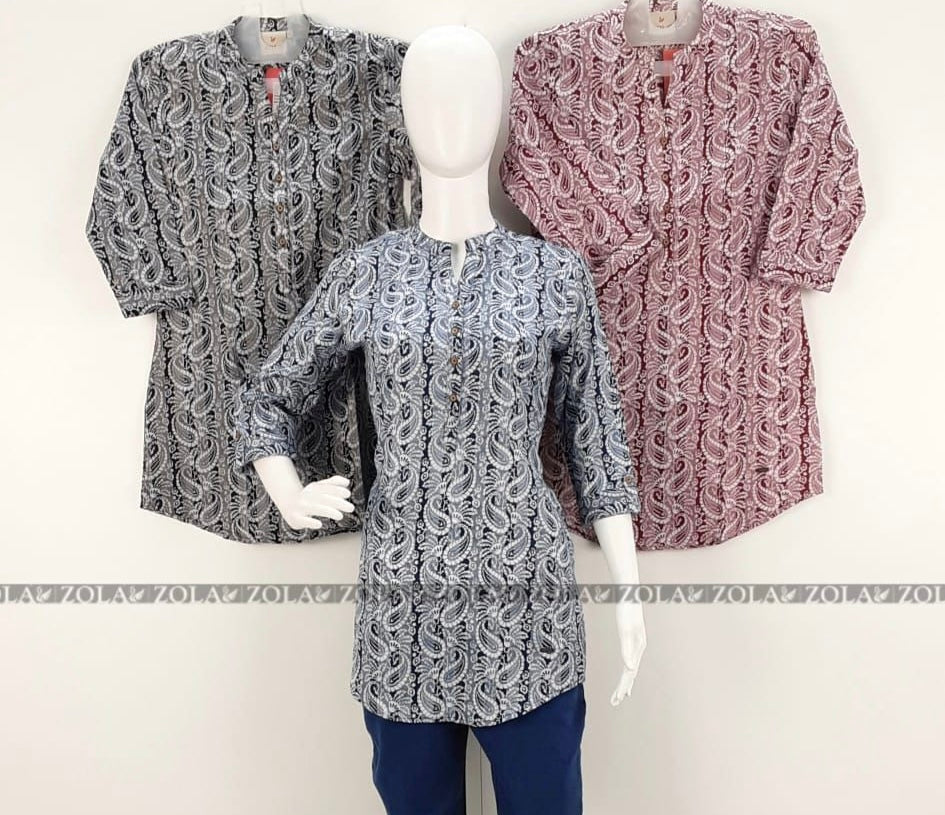 PRINTED SHORT KURTI WITH THREE FOURTH SLEEVES