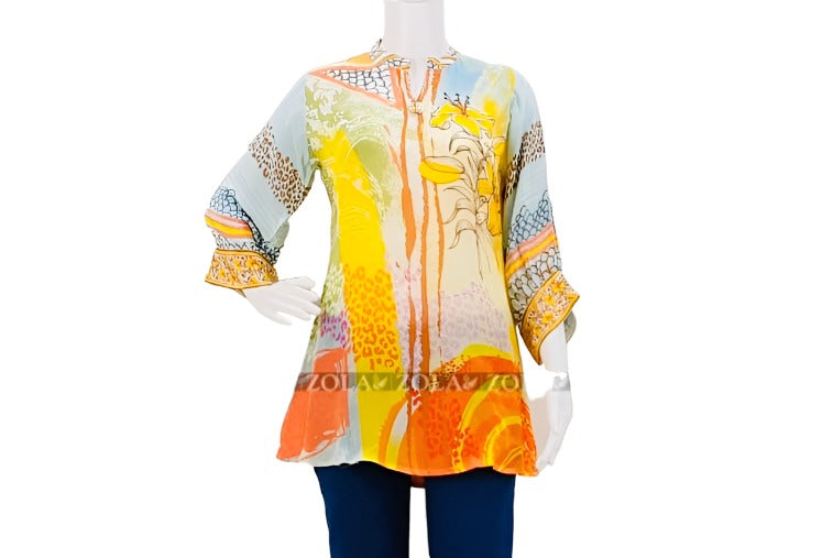 MULTICOLORED PRINTED SHORT KURTI