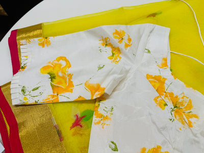 LEMON YELLOW MUSLIN JAMDANI SAREE WITH BLOUSE