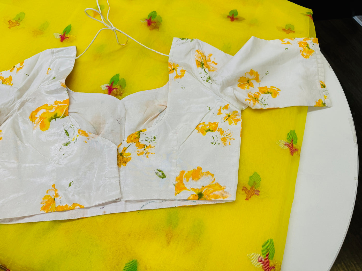 LEMON YELLOW MUSLIN JAMDANI SAREE WITH BLOUSE