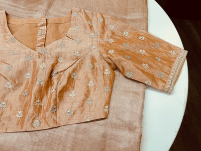 PASTEL ORANGE TISSUE LINEN SAREE WITH BLOUSE