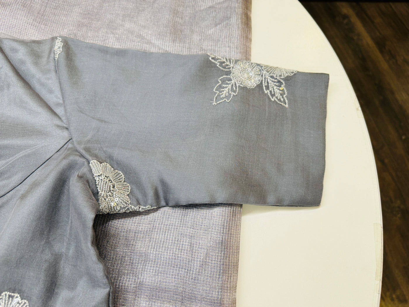 SILVER TISSUE LINEN SAREE WITH BLOUSE