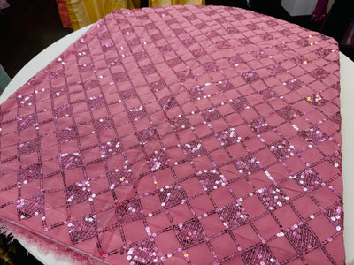 Pink Chiffon Saree with Geometric Sequin Embellishments