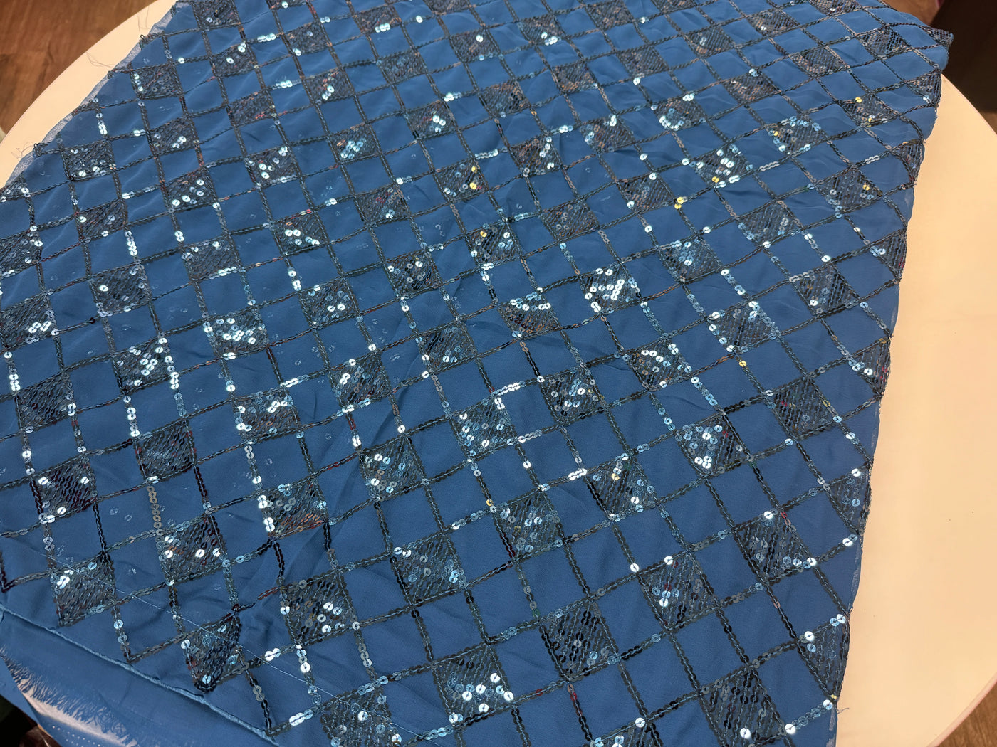 Blue Chiffon Saree with Geometric Sequin Embellishments