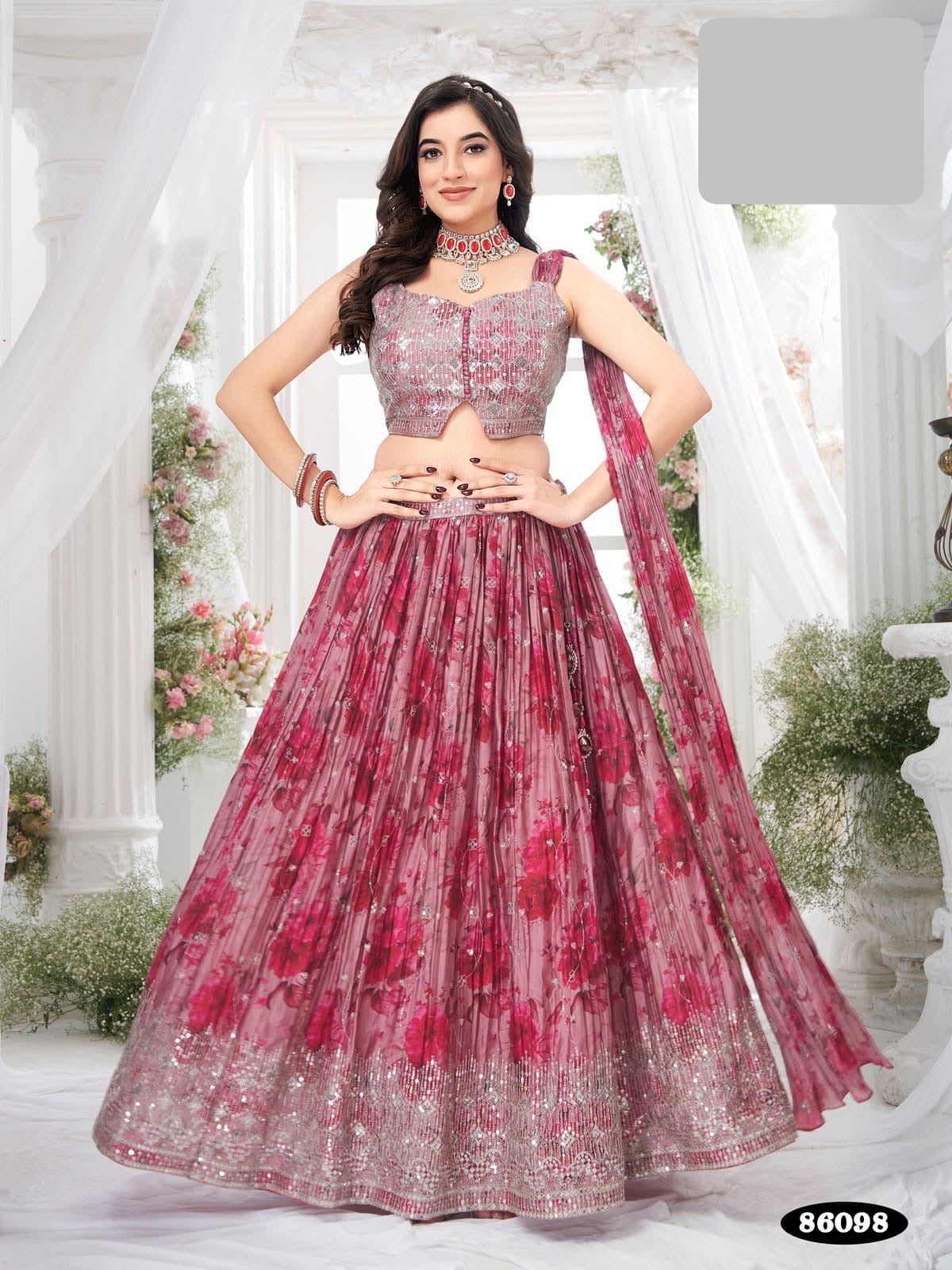 BERRY RED PRE STITCHED LEHENGA SET