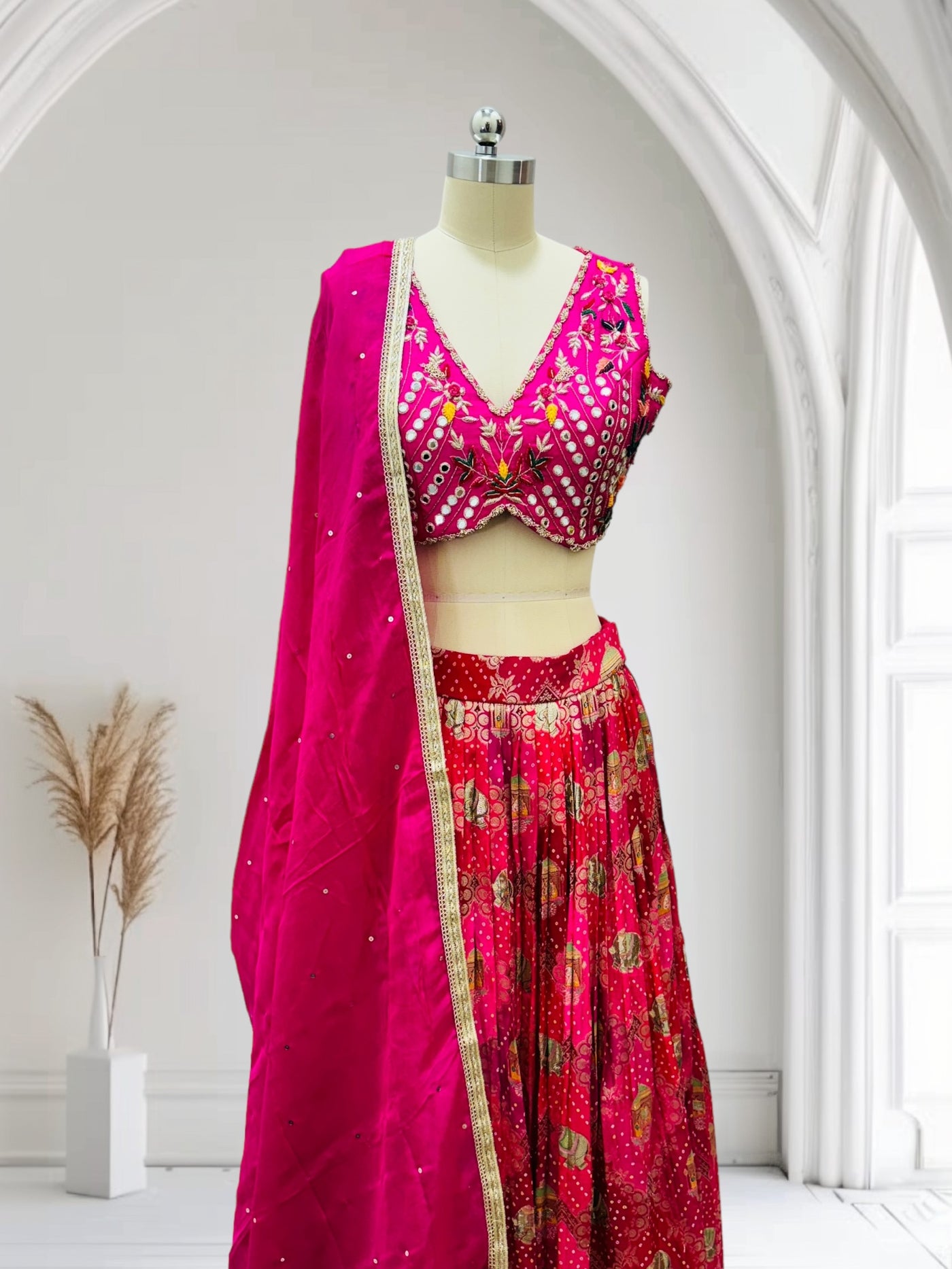 RANI PINK PRE STITCHED LEHENGA SET