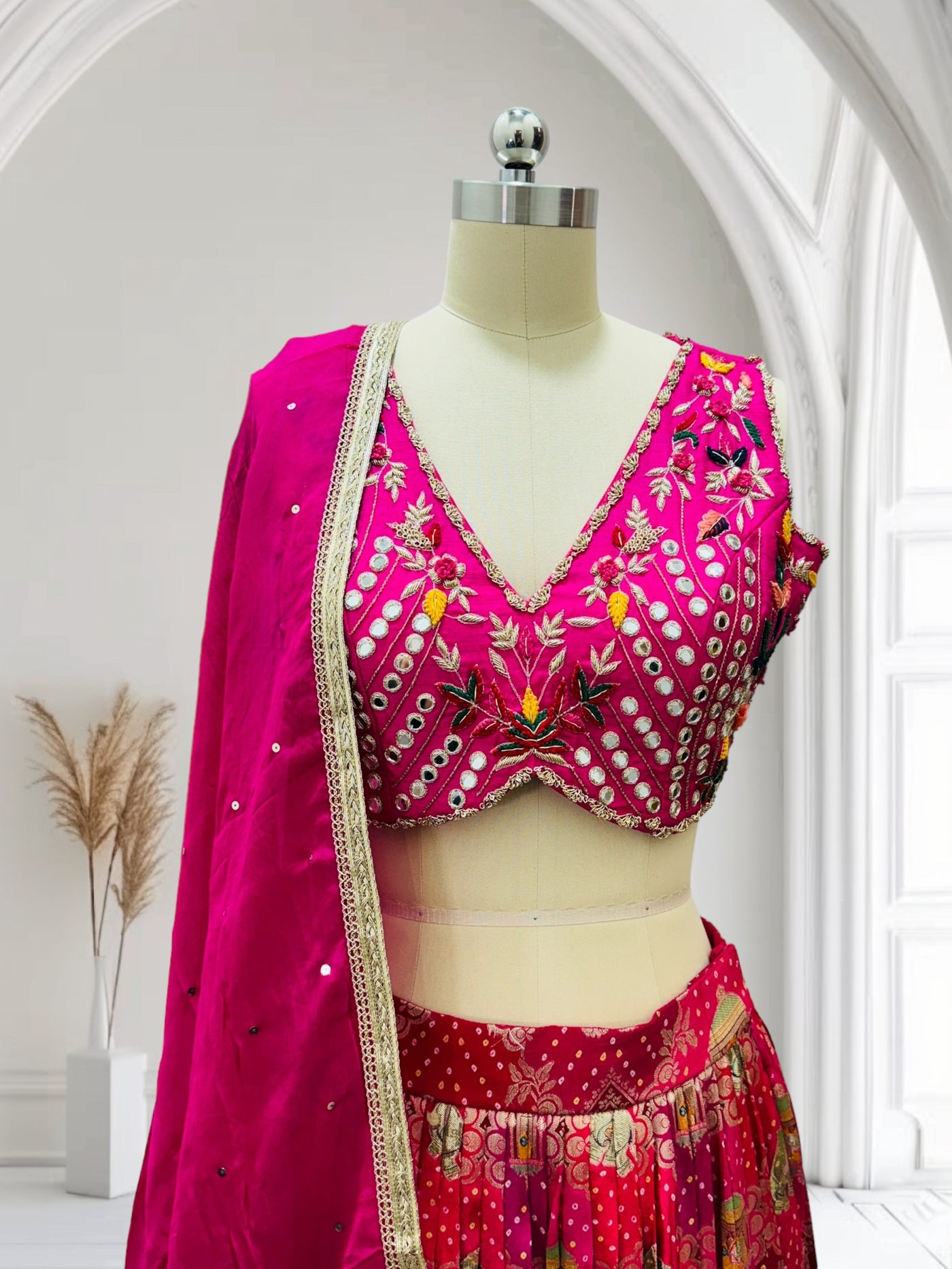 RANI PINK PRE STITCHED LEHENGA SET