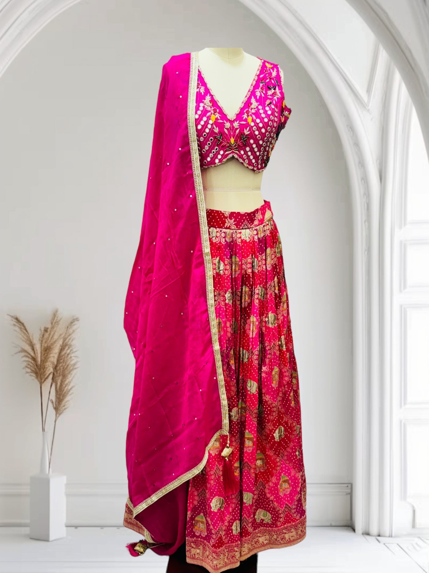 RANI PINK PRE STITCHED LEHENGA SET