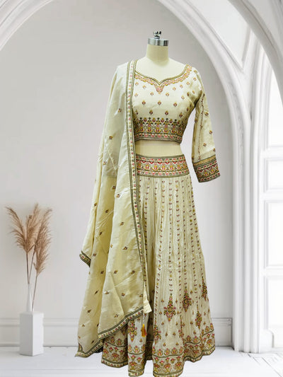 OFF WHITE PRE STITCHED LEHENGA SET