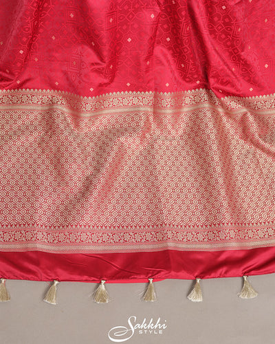 Cherry red banarasi mashru saree with blouse