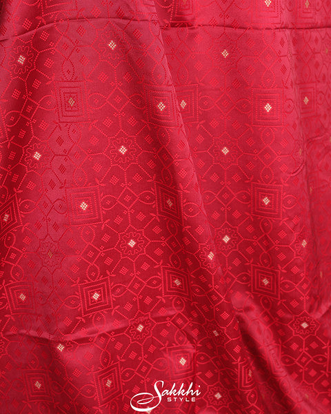 Cherry red banarasi mashru saree with blouse