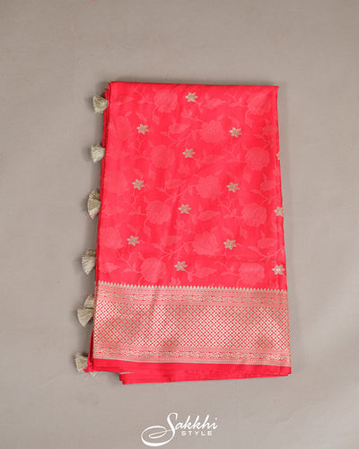 Vermillion banarasi mashru saree with blouse