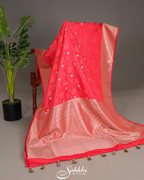 Vermillion banarasi mashru saree with blouse