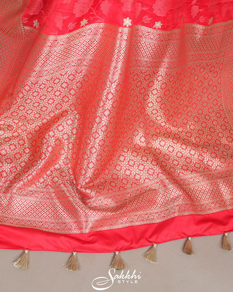 Vermillion banarasi mashru saree with blouse