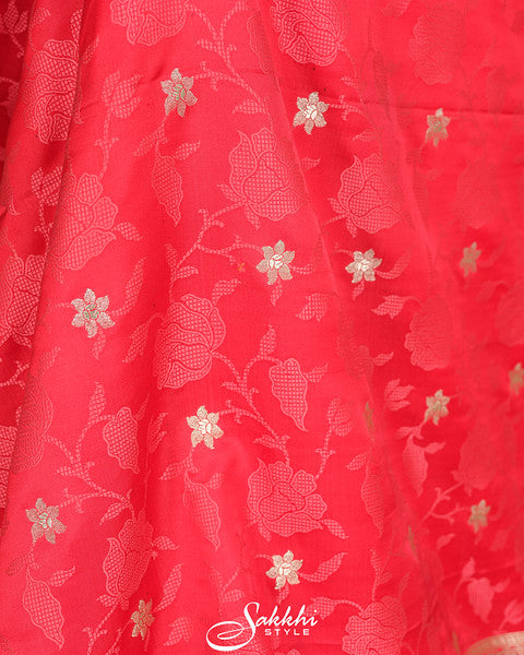 Vermillion banarasi mashru saree with blouse