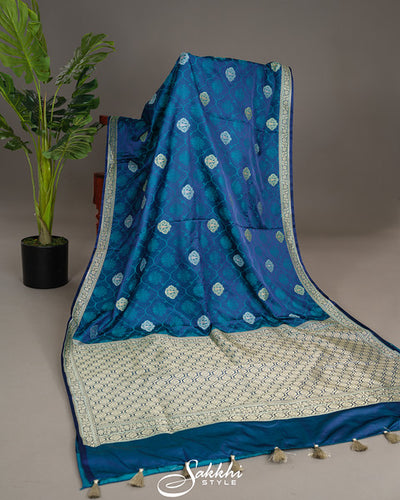 Cobalt blue banarasi mashru saree with blouse