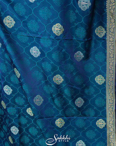 Cobalt blue banarasi mashru saree with blouse