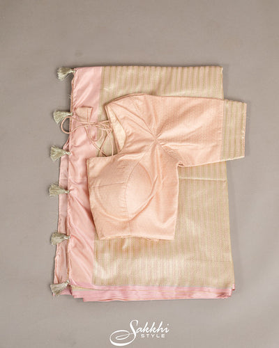 Powder peach banarasi mashru saree with blouse