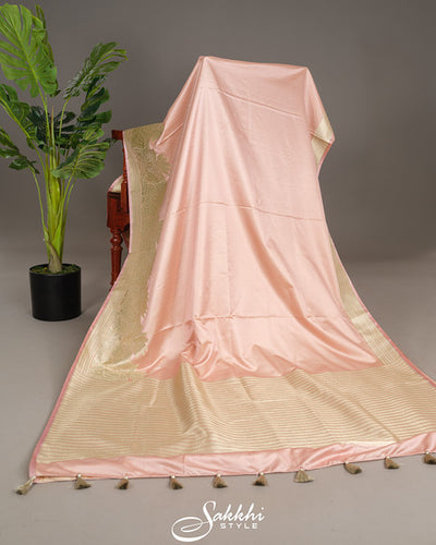 Powder peach banarasi mashru saree with blouse