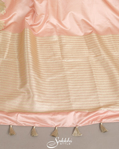 Powder peach banarasi mashru saree with blouse