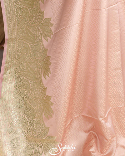 Powder peach banarasi mashru saree with blouse