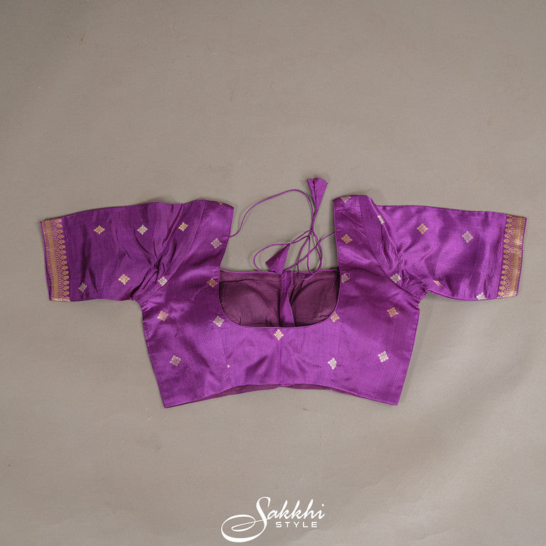 Violet banarasi saree with stitched blouse