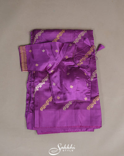 Violet banarasi saree with stitched blouse