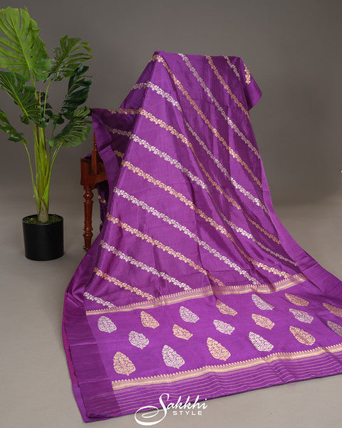 Violet banarasi saree with stitched blouse