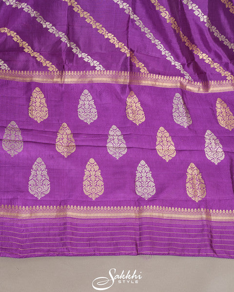 Violet banarasi saree with stitched blouse