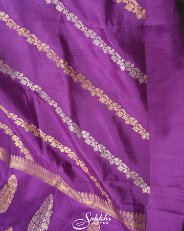 Violet banarasi saree with stitched blouse