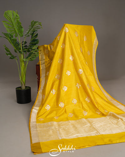 Sunshine yellow Banarasi saree with blouse