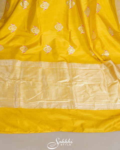 Sunshine yellow Banarasi saree with blouse