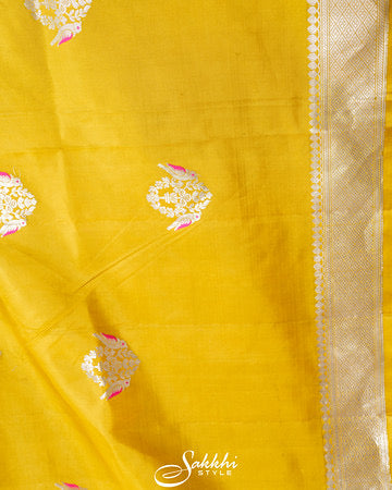 Sunshine yellow Banarasi saree with blouse