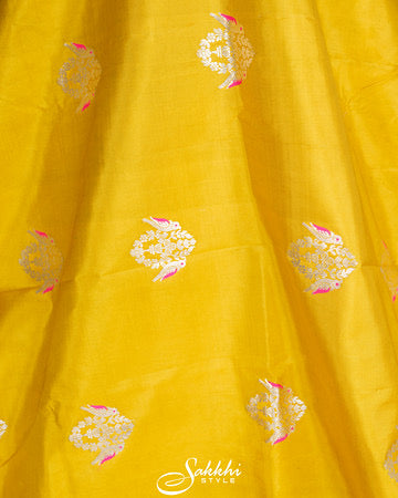 Sunshine yellow Banarasi saree with blouse