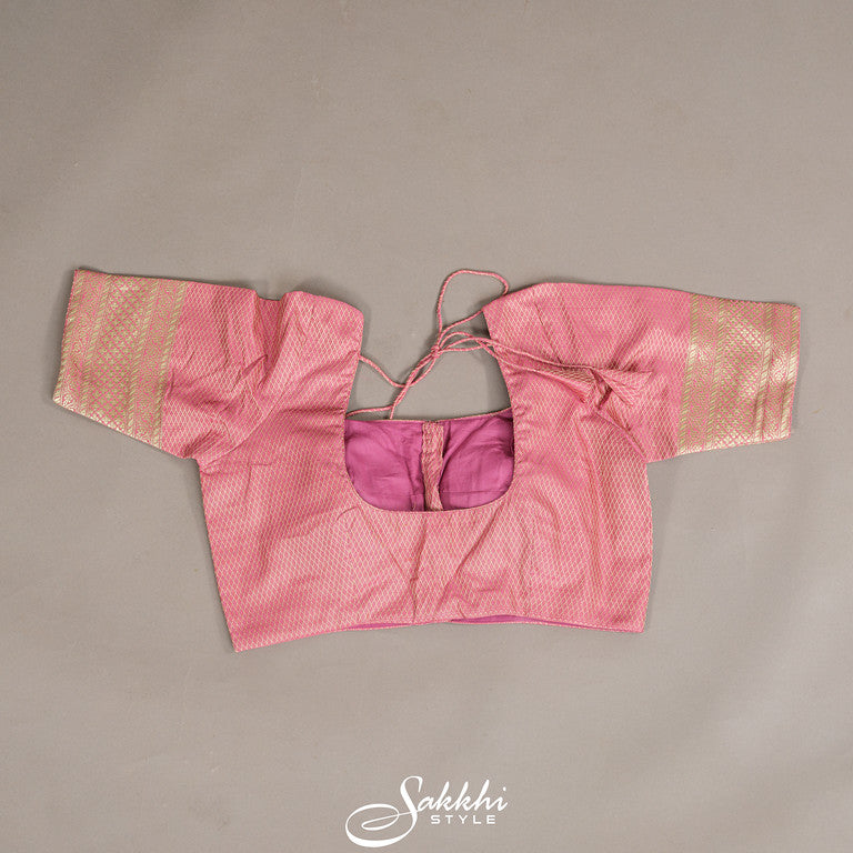 Powder pink banarasi mashru saree with blouse