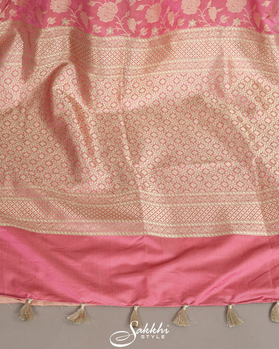 Powder pink banarasi mashru saree with blouse