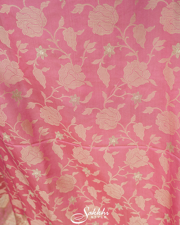 Powder pink banarasi mashru saree with blouse