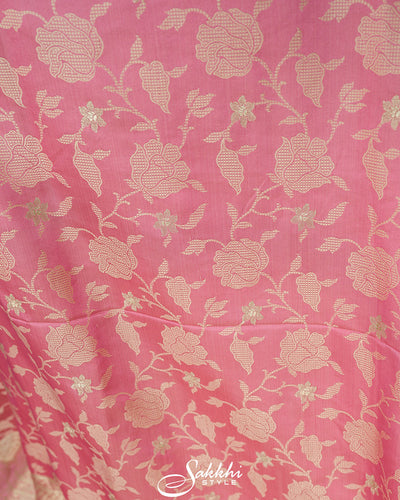 Powder pink banarasi mashru saree with blouse