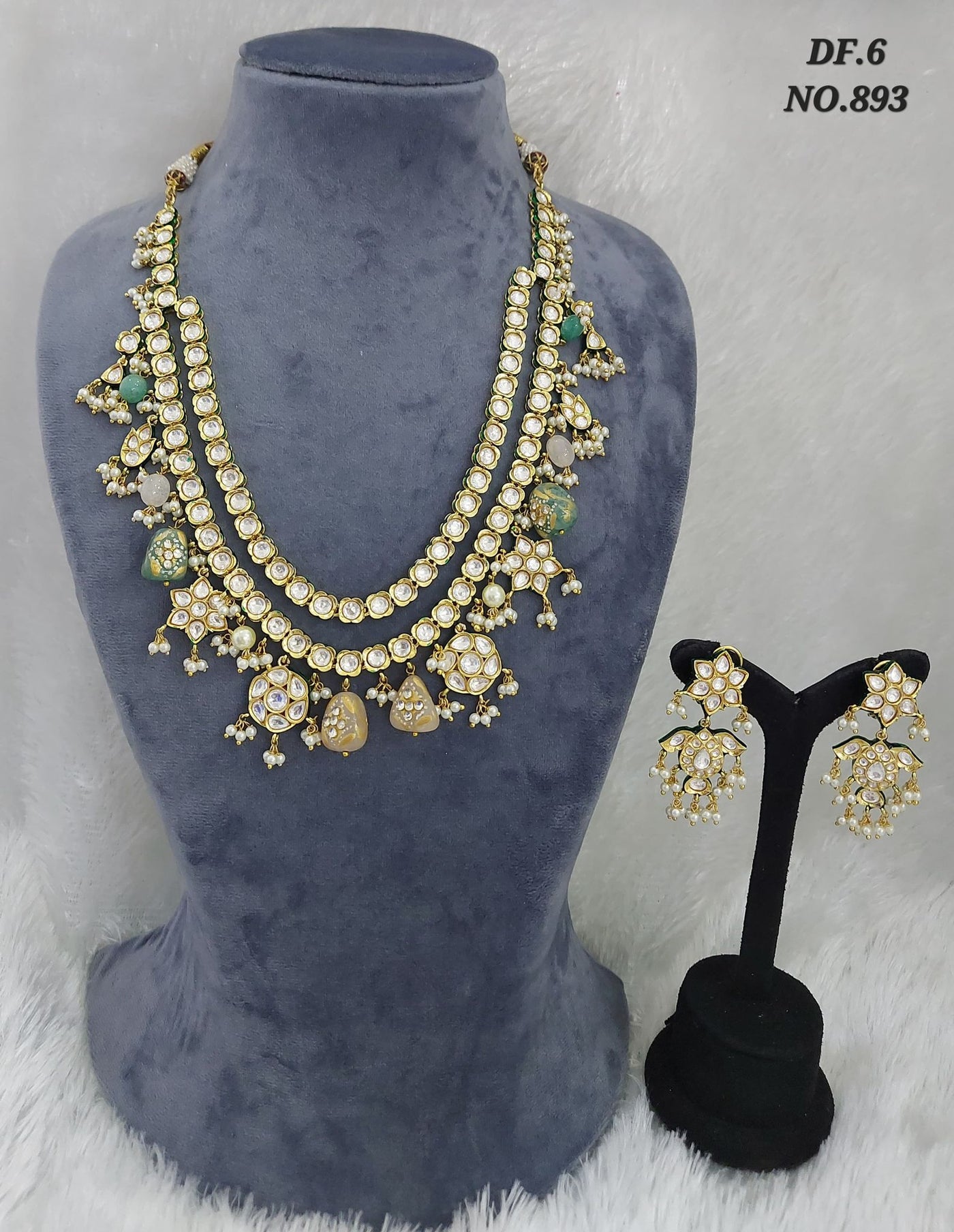 Double layered polki necklace and earrings