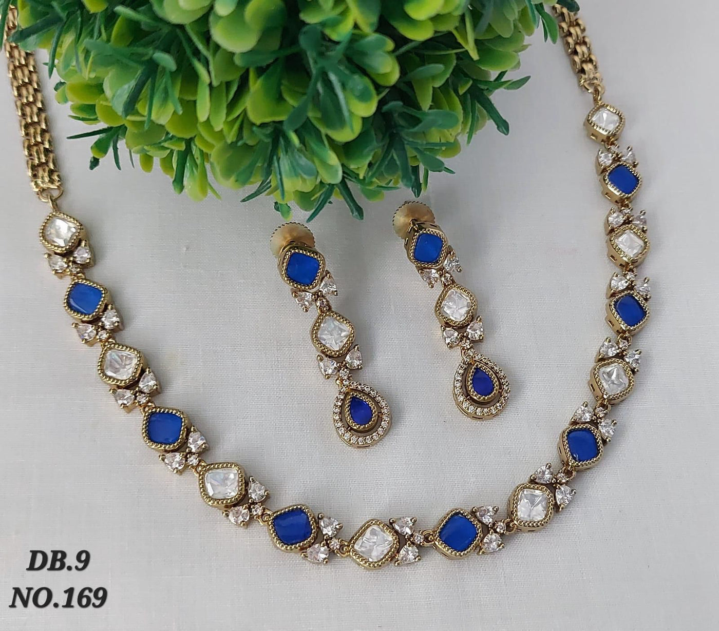 Blue and white gemstone necklace and earrings