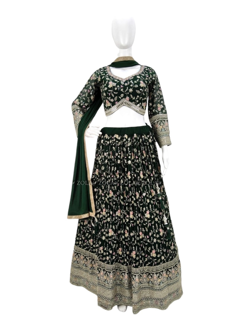 Embroidered dark green lehenga set