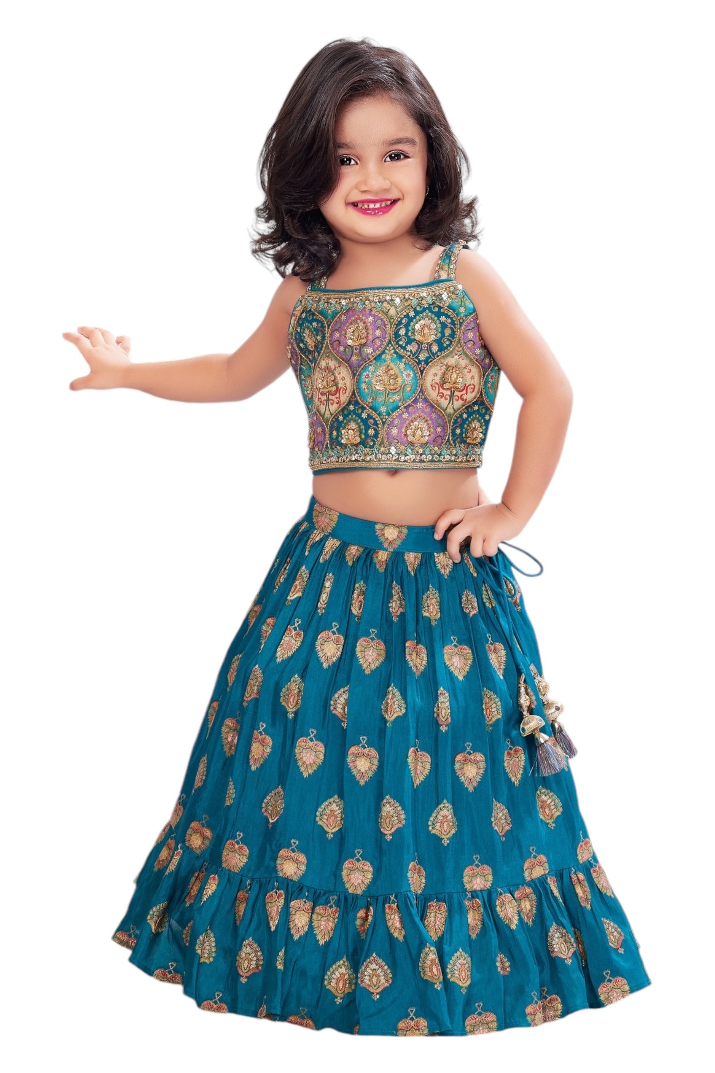 Cerulean blue kidswear lehenga set