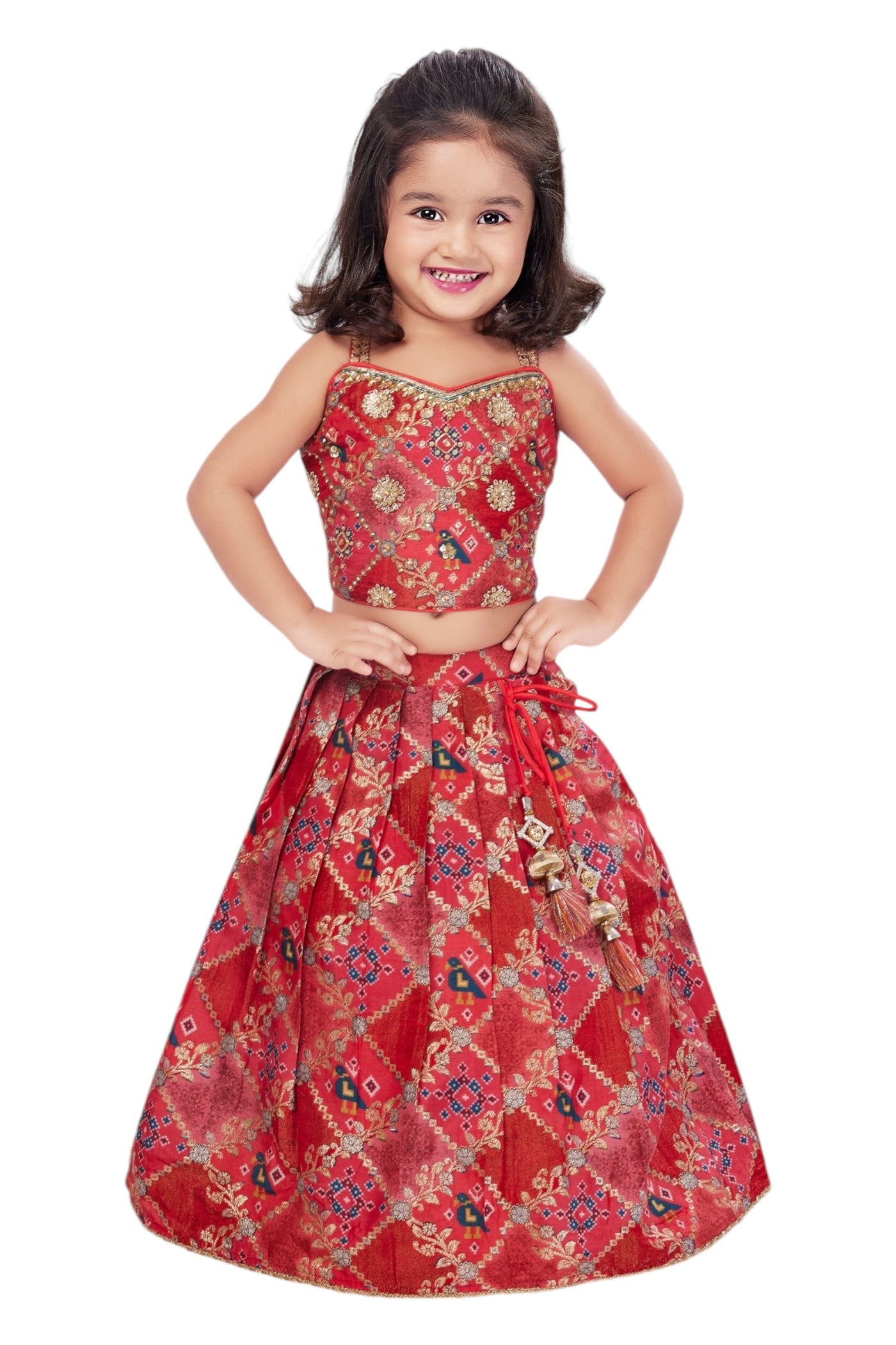 Rose red kidswear brocade lehenga set