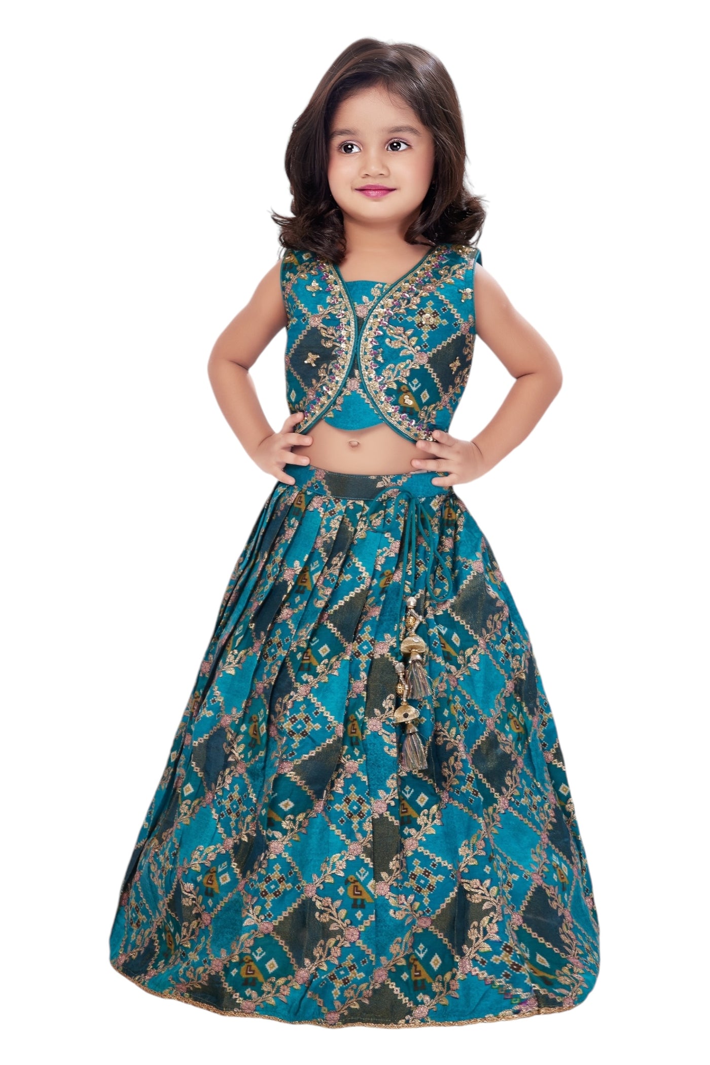 Cobalt blue kidswear lehenga set