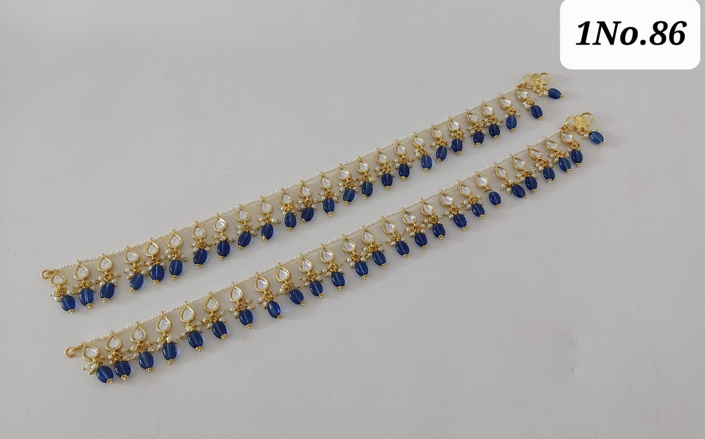 Blue gemstone and kundan anklet